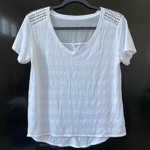 Karen Millen White White Short Sleeve Tee Silver Grommets, Size 10